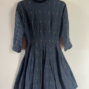 Vintage Black Wool Dress with Subtle Red Accents